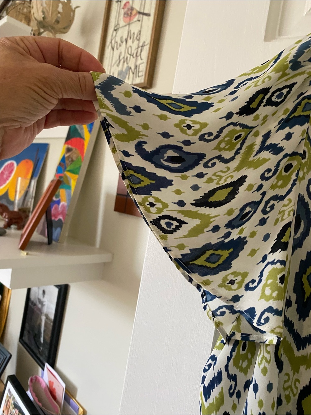Rose & Olive White Blouse with Navy & Olive Ikat Print - Picture 3 of 6